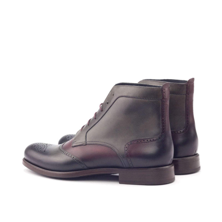 Women's Lace Up Brogue Boot Leather Burgundy Grey 3056 4- MERRIMIUM