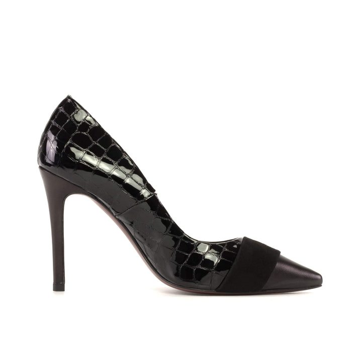 Women's Milan High Heels Leather Luxury Black Croco Leather Black 5441 3- MERRIMIUM