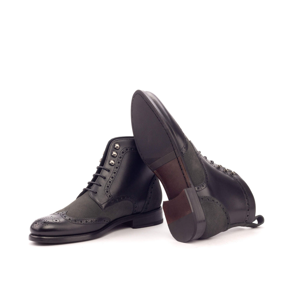 Women's Military Brogue Boots Leather Black Grey 3151 2- MERRIMIUM
