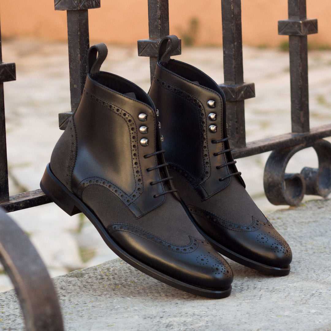 Women's Military Brogue Boots Leather Black Grey 3151 1- MERRIMIUM