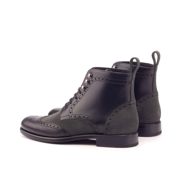 Women's Military Brogue Boots Leather Black Grey 3151 4- MERRIMIUM