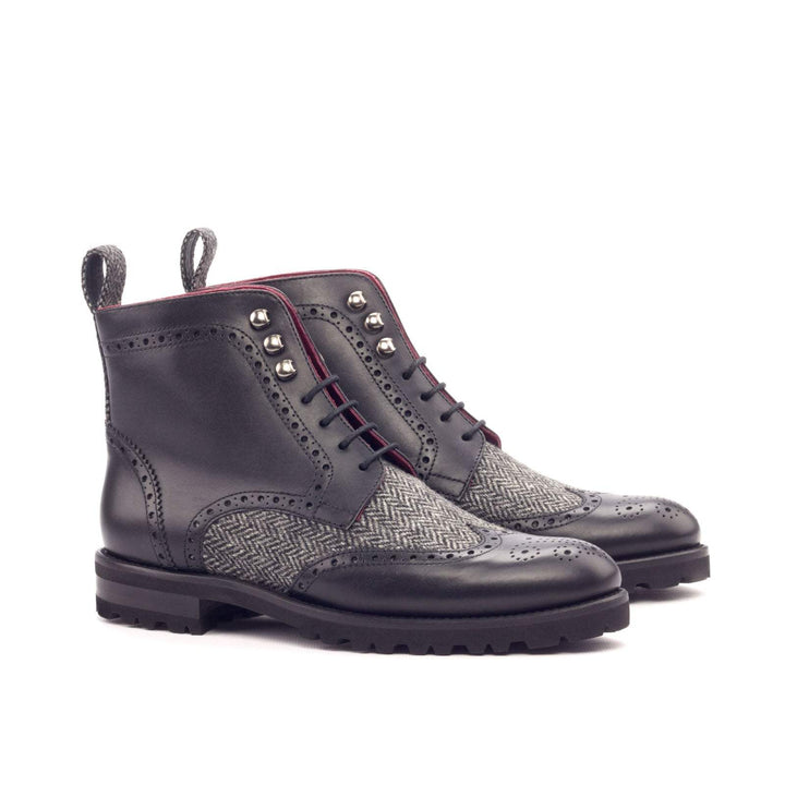 Women's Military Brogue Boots Leather Grey Black 3102 3- MERRIMIUM