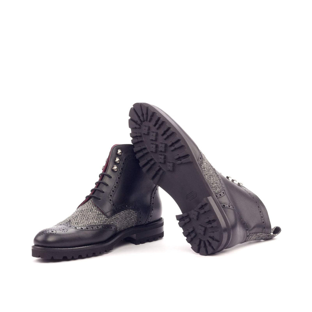 Women's Military Brogue Boots Leather Grey Black 3102 2- MERRIMIUM