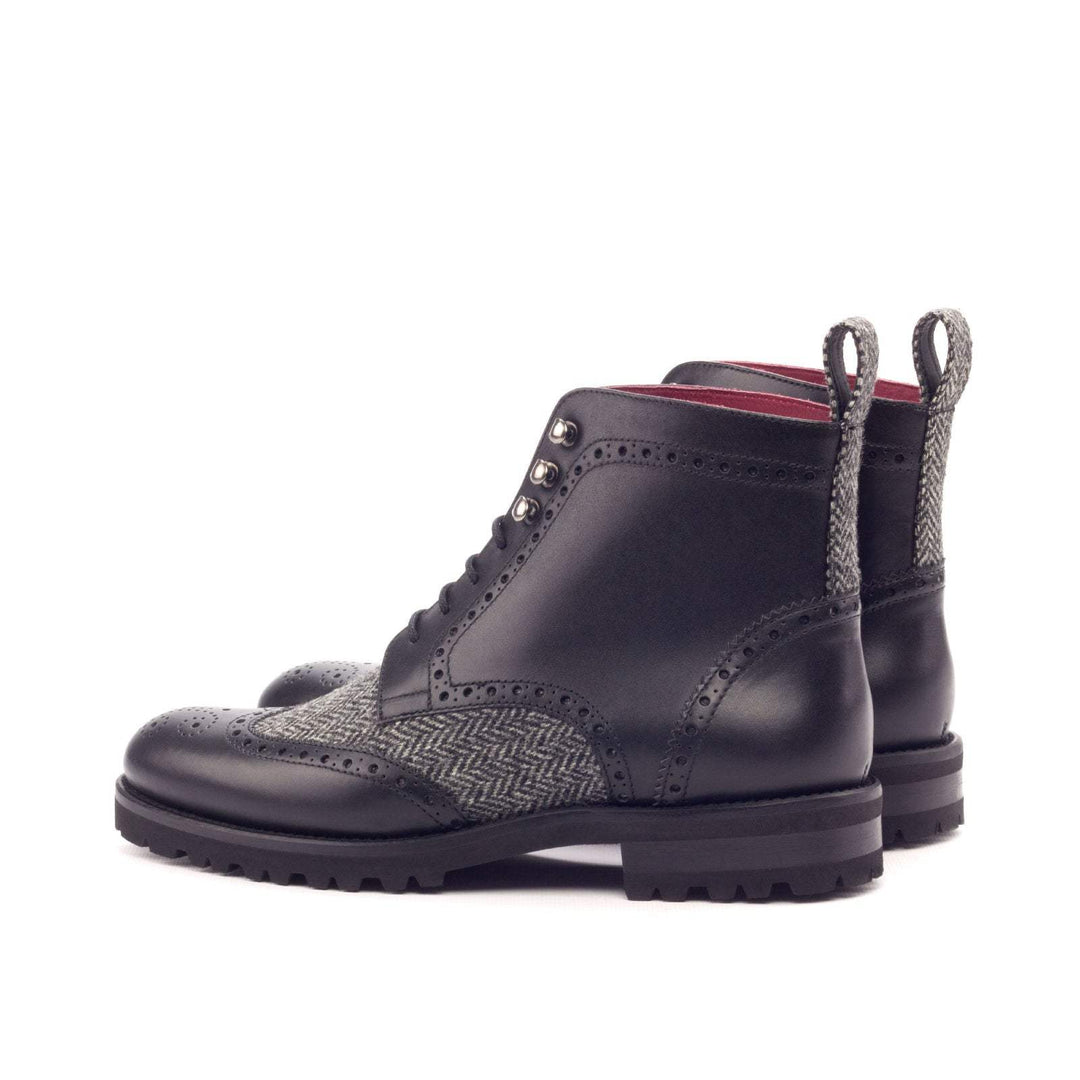 Women's Military Brogue Boots Leather Grey Black 3102 4- MERRIMIUM