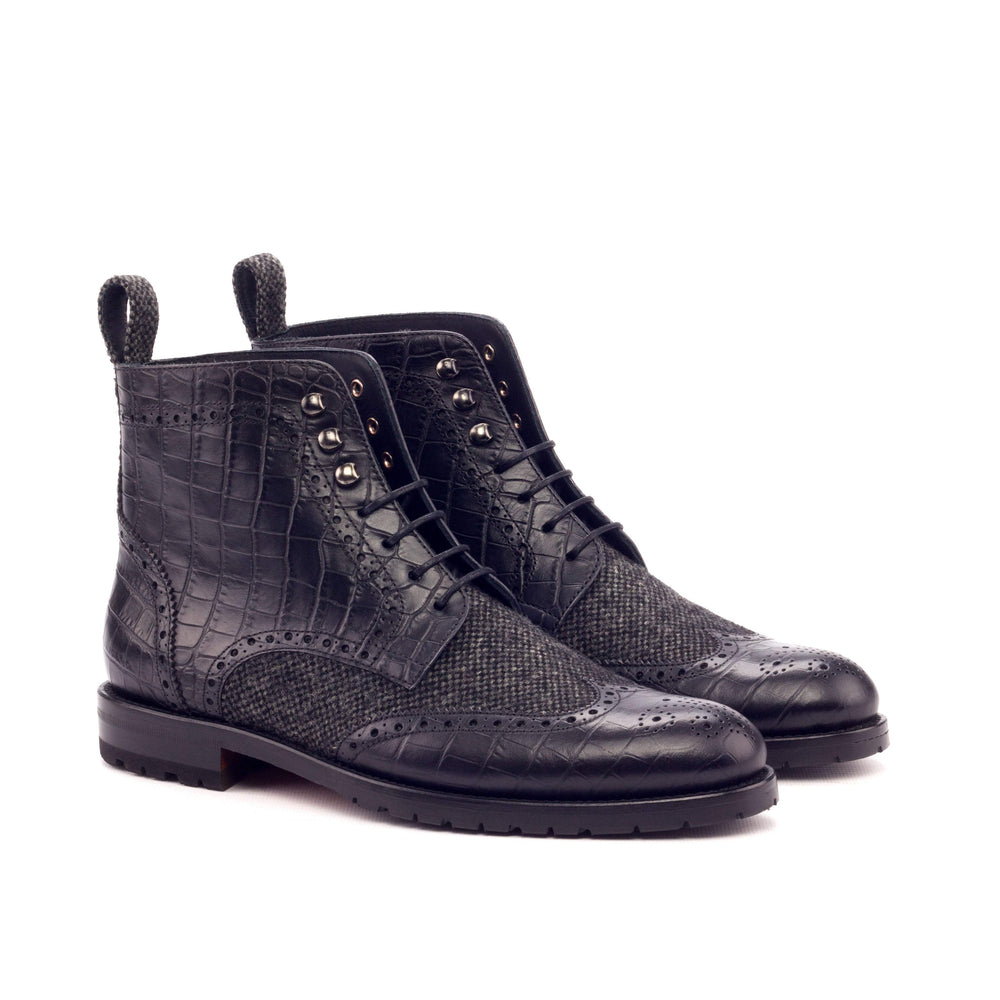 Women's Military Brogue Boots Leather Grey Black 3194 2- MERRIMIUM