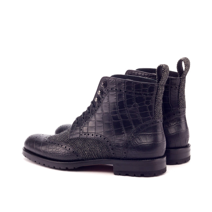Women's Military Brogue Boots Leather Grey Black 3194 3- MERRIMIUM