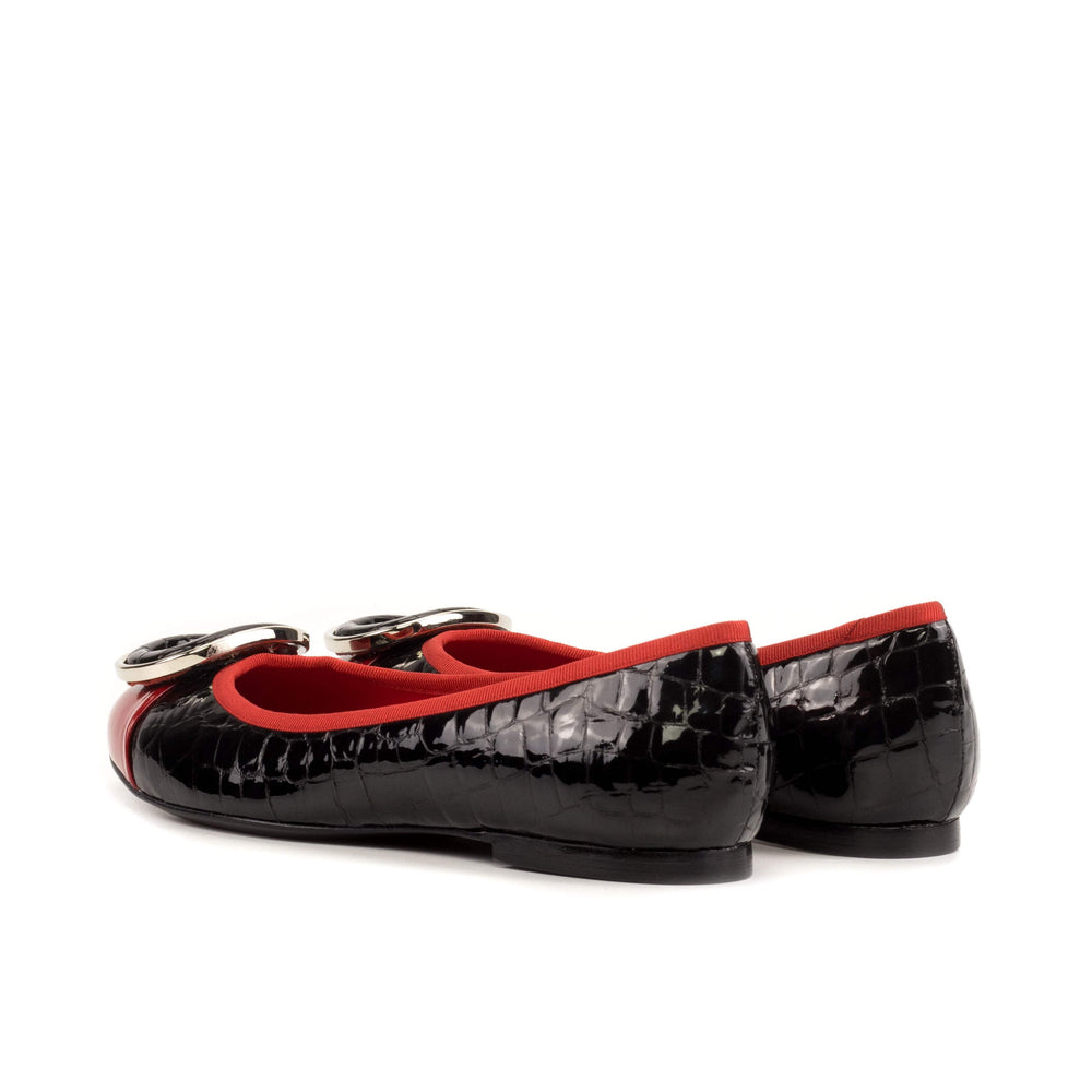 Women's Padua Flat Shoes Leather Passion Red Croco Leather Black 5720 2- MERRIMIUM