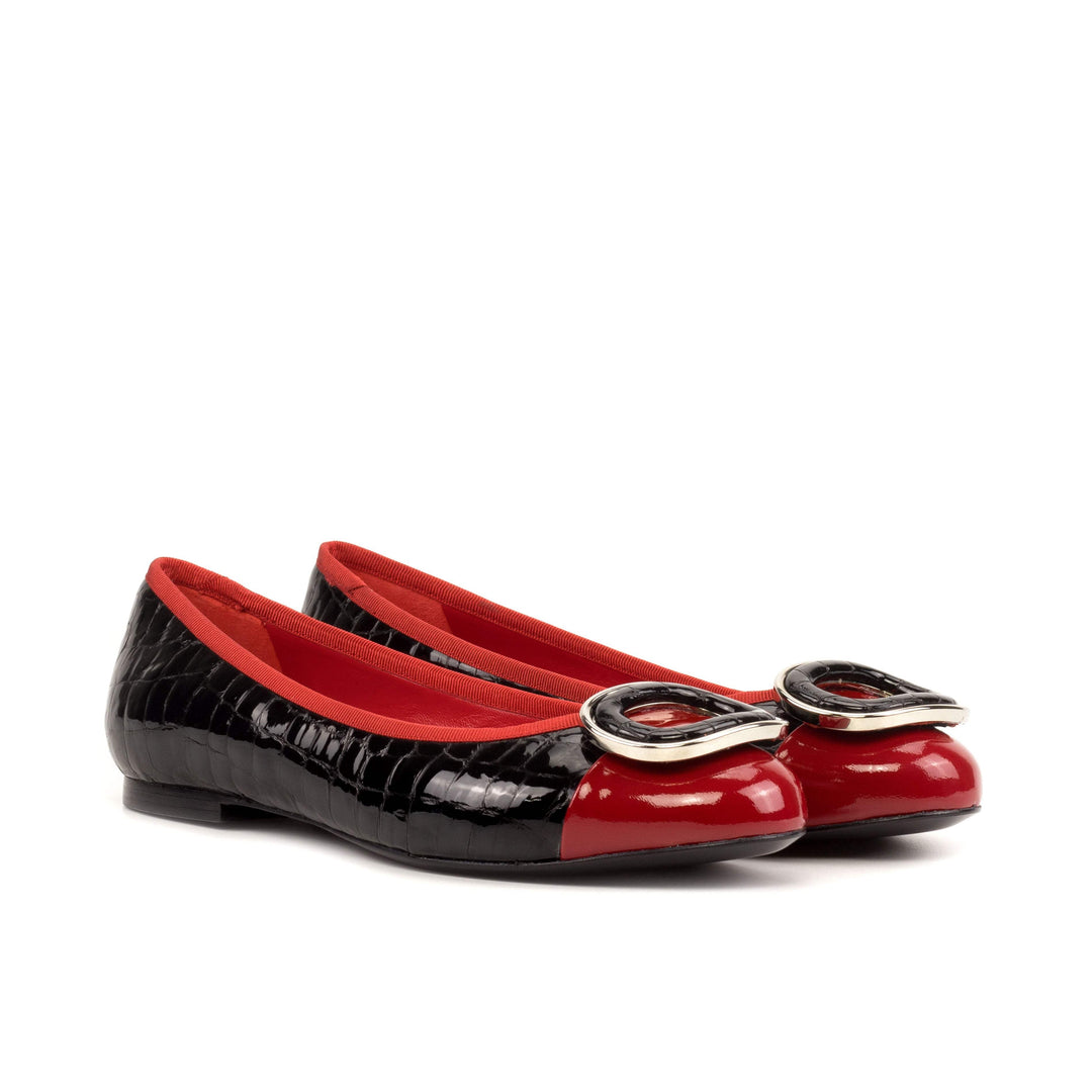 Women's Padua Flat Shoes Leather Passion Red Croco Leather Black 5720 4- MERRIMIUM