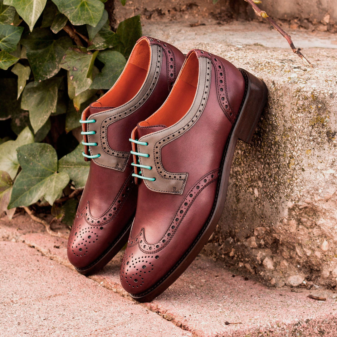 Women's Derby Wingtip Leather Shoes Burgundy Grey 3416 35.5EU / Standard B Women's Derby Wingtip Leather Shoes Burgundy Grey 3416 35.5EU / Standard B