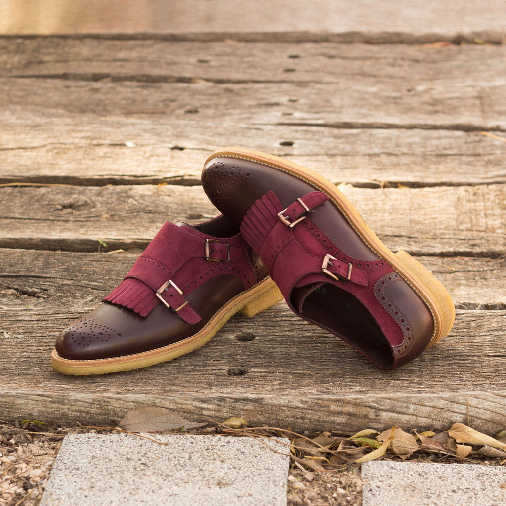 Burgundy Leather Monk Strap Loafer Shoe with Fringe and Brogue Detail Men 40 eu‎ Luxury Men main image 3