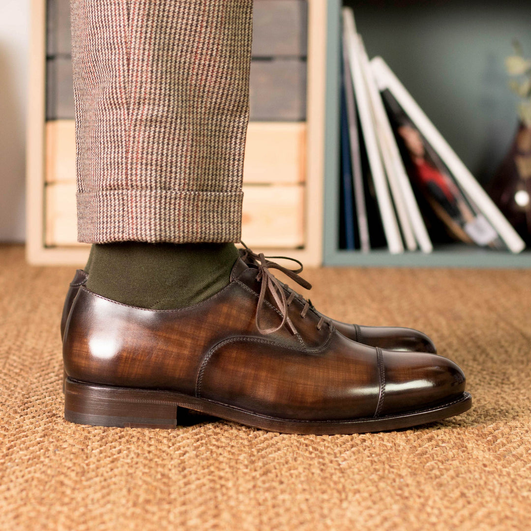 Men's Oxford Shoes Patina Leather Goodyear Welt Wide Plus Size Brown 5259 2 MERRIMIUM