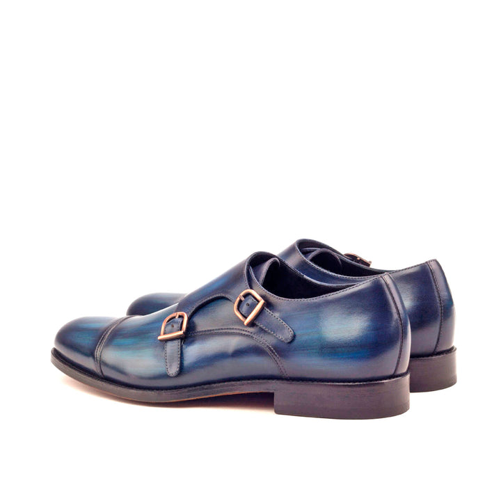 Men's Double Monk Shoes Patina Leather Wide Plus Size Blue 2576 4 MERRIMIUM