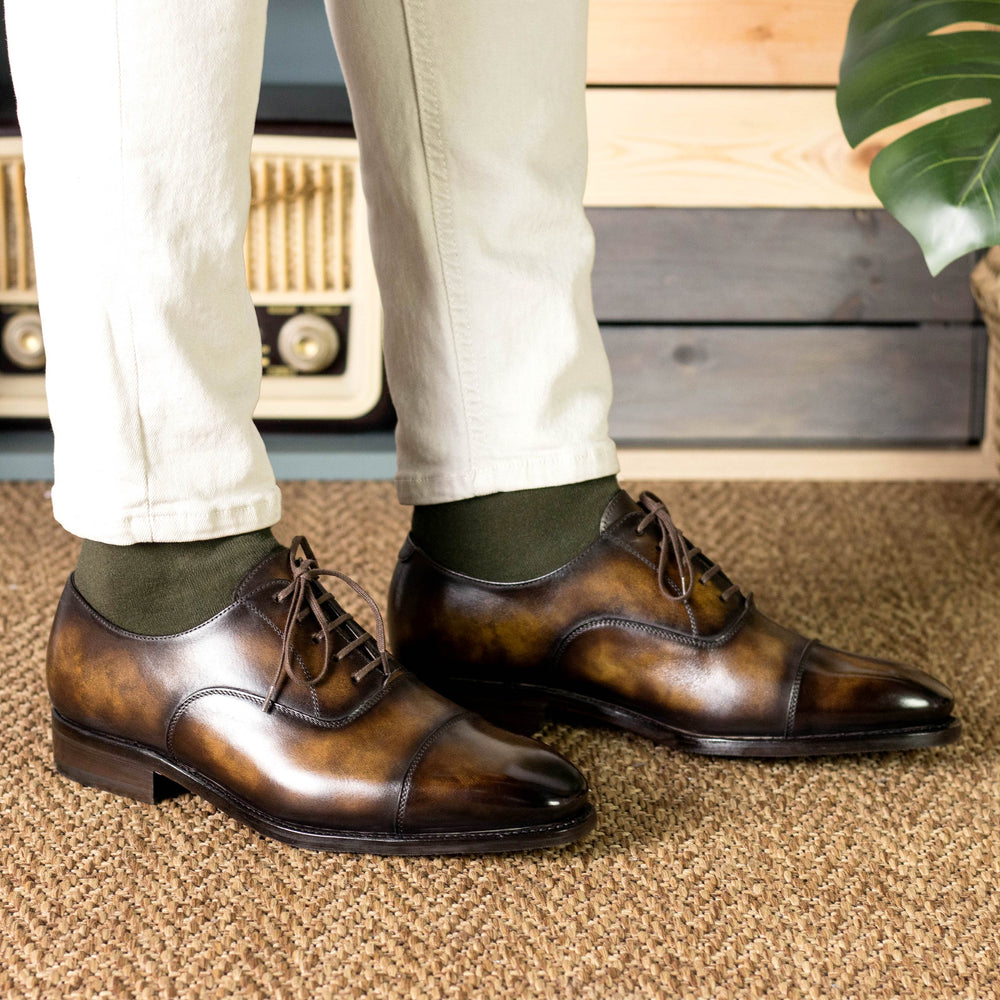 Men's Oxford Shoes Patina Leather Goodyear Welt Wide Plus Size Brown 5597 2 MERRIMIUM