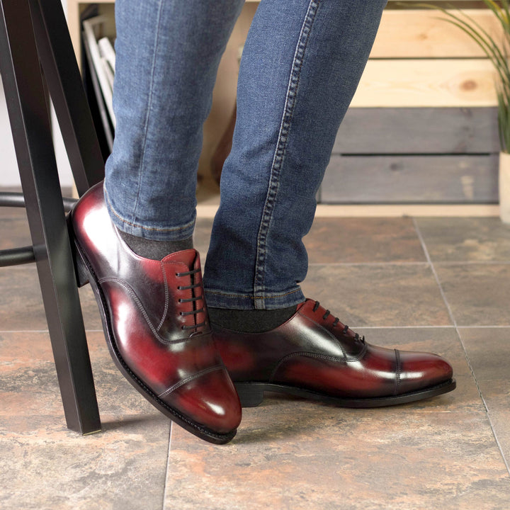 Men's Oxford Shoes Patina Leather Goodyear Welt Wide Plus Size Burgundy 5527 2 MERRIMIUM