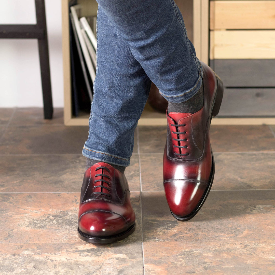 Men's Oxford Shoes Patina Leather Goodyear Welt Wide Plus Size Burgundy 5527 5 MERRIMIUM