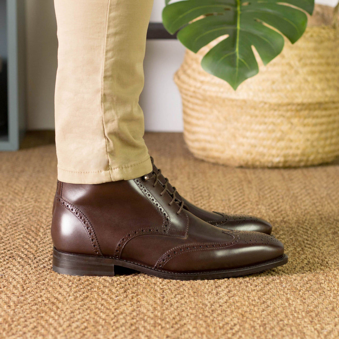 Men's Military Brogue Leather Boots Goodyear Welt Wide Plus Size Dark Brown 5498 5 MERRIMIUM