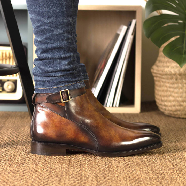 Men's Jodhpur Boots Patina Leather Goodyear Welt Wide Plus Size Burgundy 5660 5 MERRIMIUM