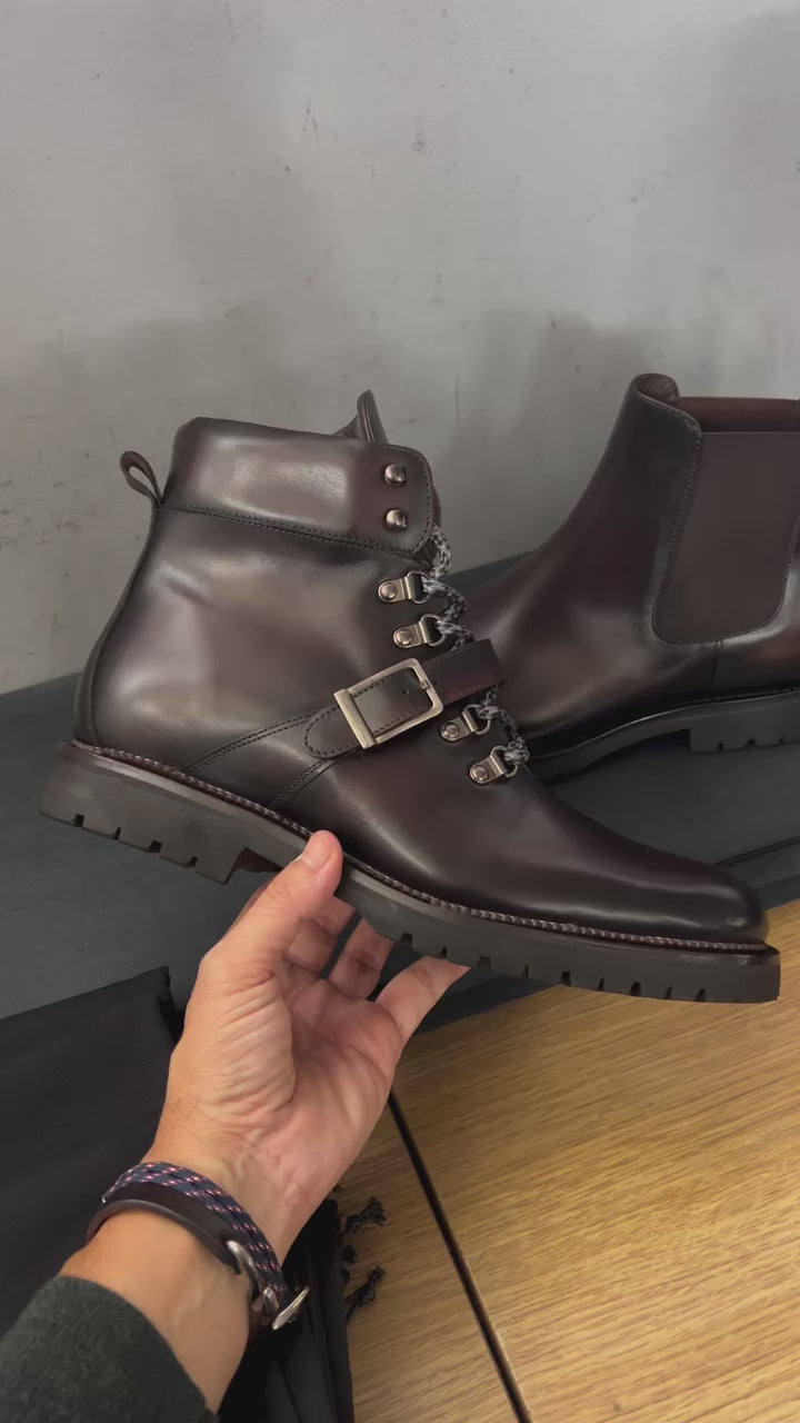 Men's Hiking Leather Boots Goodyear Welt Wide Plus Size Dark Brown 5492