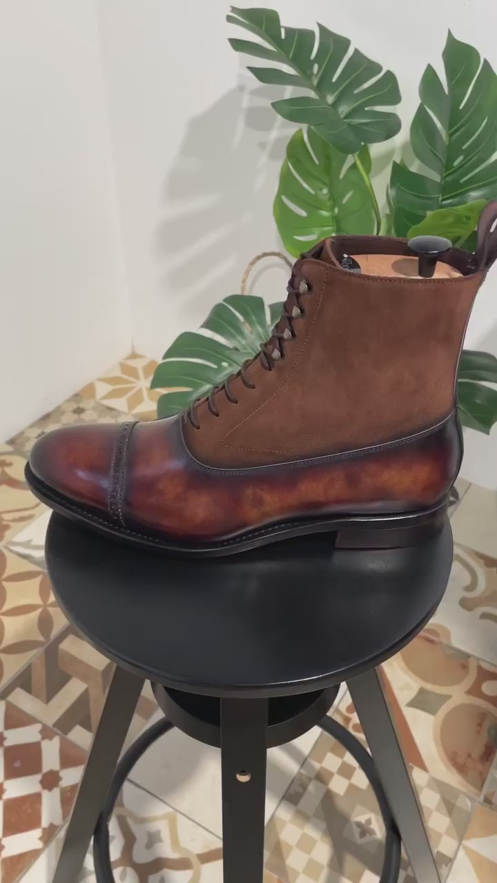 Men's Balmoral Boots Patina Leather Wide Plus Size Brown Burgundy 4466