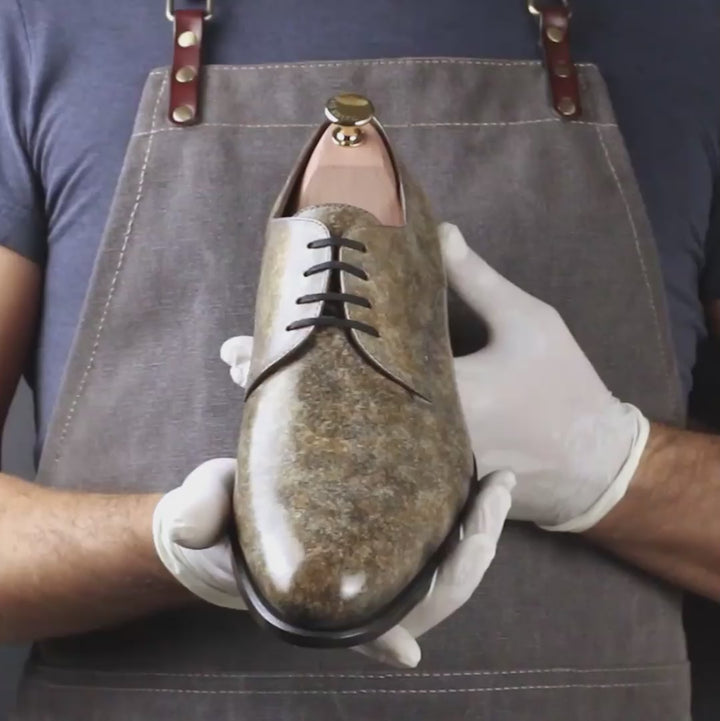 Men's Taupe Stone Derby Patina Shoes Limited Edition