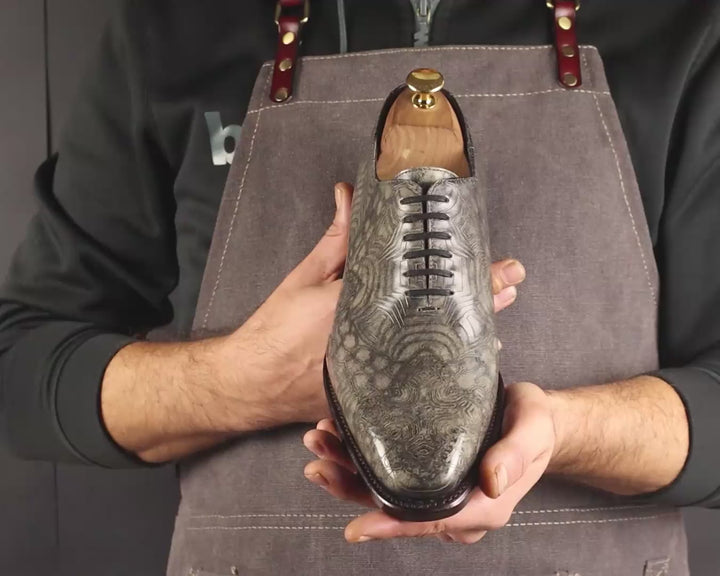 Men's Chain Ash Patina Marble Wholecut Goodyear Welt Shoes Limited Edition