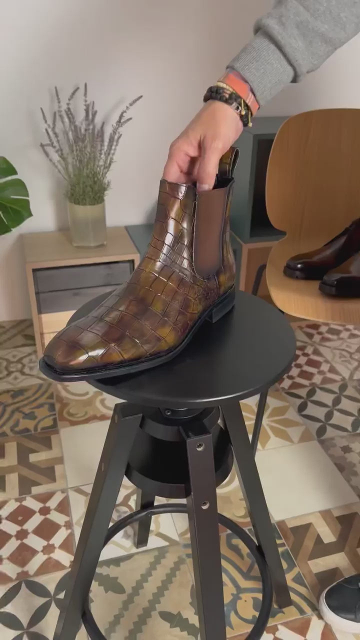 Men's Croc Cairo Patina Chelsea Goodyear Welt Boots Limited Edition