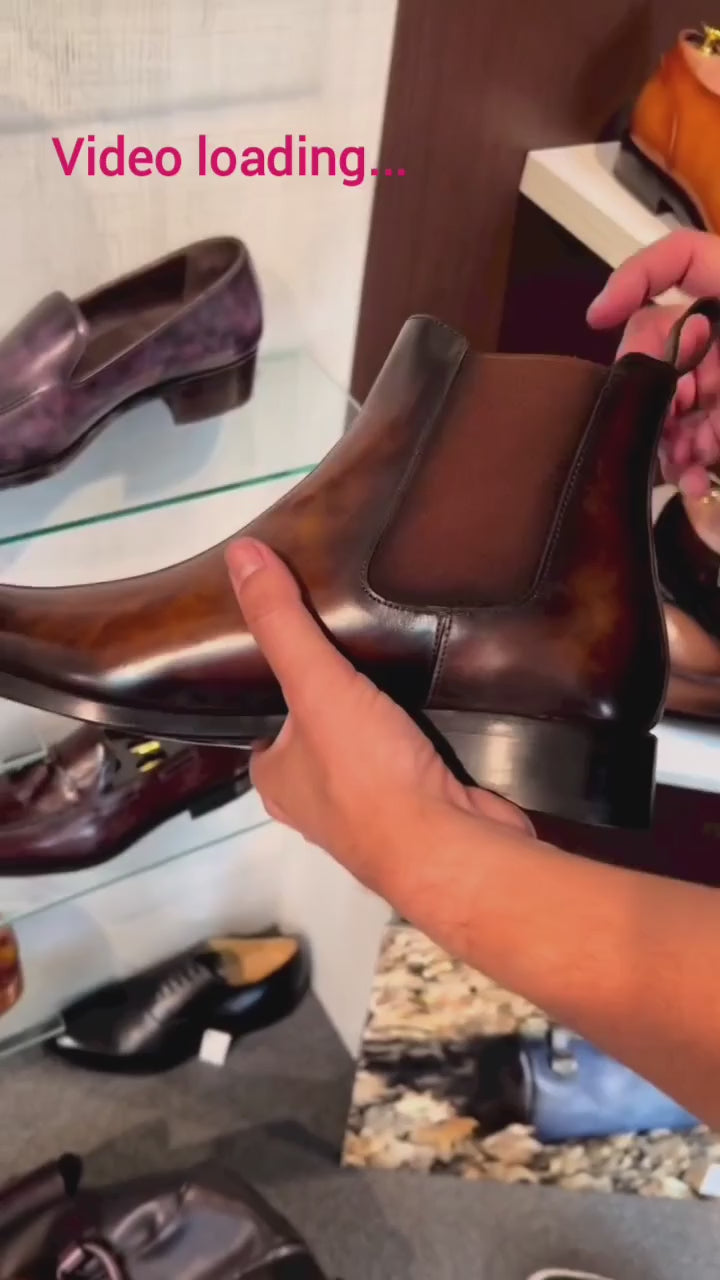 Men's Chelsea Boots Classic Patina Leather Goodyear Welt Wide Plus Size Burgundy 5465